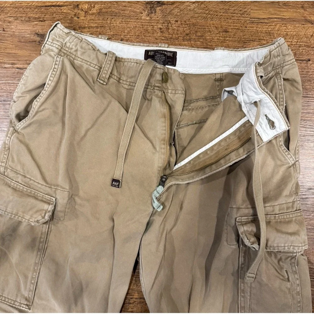 VTG Abercrombie & Fitch Beige Military Paratropper Baggy Cargo Pants Men's 36x32